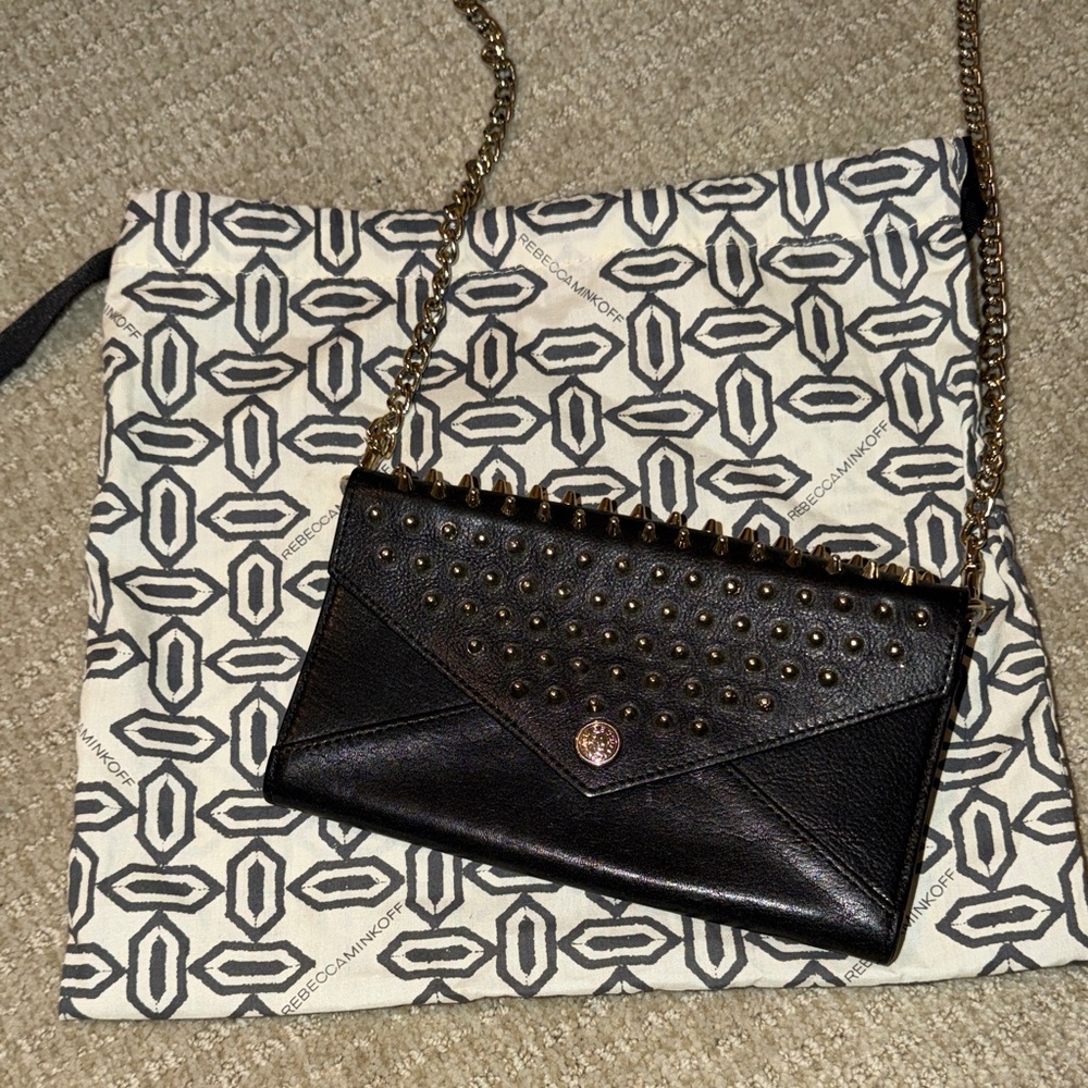 Rebecca Minkoff Black Studded Wallet/Smartphone crossbody.